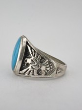 Vintage Fred Harvey Style Sterling Silver Turquoise Thunderbird Men's Ring 13.5g - Additional view 5