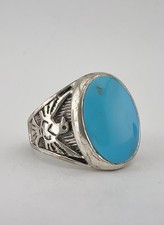 Vintage Fred Harvey Style Sterling Silver Turquoise Thunderbird Men's Ring 13.5g