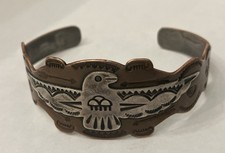 Vintage Copper Sterling Silver Navajo Thunderbird Cuff Bracelet Fred Harvey Era