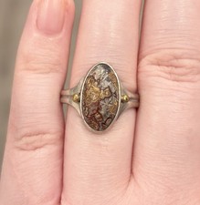 Vintage Navajo Jasper Atlas Ring, Sterling Silver 14K Fred Harvey Era Size 7.25 - Additional view 1
