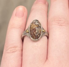 Vintage Navajo Jasper Atlas Ring, Sterling Silver 14K Fred Harvey Era Size 7.25 - Additional view 2