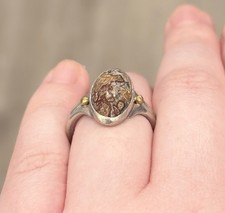 Vintage Navajo Jasper Atlas Ring, Sterling Silver 14K Fred Harvey Era Size 7.25 - Additional view 3