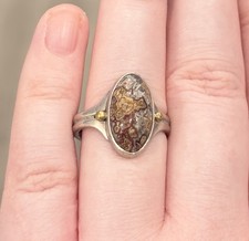 Vintage Navajo Jasper Atlas Ring, Sterling Silver 14K Fred Harvey Era Size 7.25 - Additional view 4