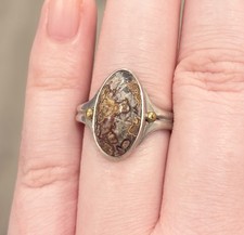 Vintage Navajo Jasper Atlas Ring, Sterling Silver 14K Fred Harvey Era Size 7.25 - Additional view 6