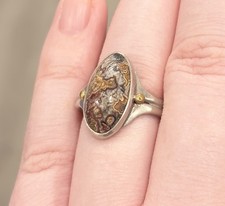 Vintage Navajo Jasper Atlas Ring, Sterling Silver 14K Fred Harvey Era Size 7.25 - Additional view 7