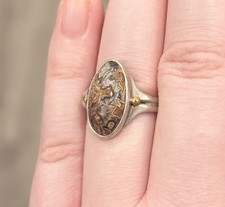 Vintage Navajo Jasper Atlas Ring, Sterling Silver 14K Fred Harvey Era Size 7.25 - Additional view 8