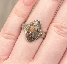 Vintage Navajo Jasper Atlas Ring, Sterling Silver 14K Fred Harvey Era Size 7.25 - Additional view 9