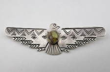 Vtg Fred Harvey Style Navajo Sterling Silver Turquoise Thunderbird Brooch 3 3/8