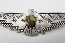 Vtg Fred Harvey Style Navajo Sterling Silver Turquoise Thunderbird Brooch 3 3/8