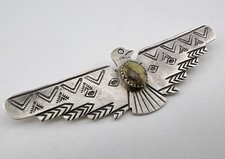 Vtg Fred Harvey Style Navajo Sterling Silver Turquoise Thunderbird Brooch 3 3/8