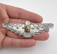 Vtg Fred Harvey Style Navajo Sterling Silver Turquoise Thunderbird Brooch 3 3/8"