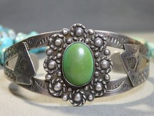 Fred Harvey Era NAVAJO Naturl CERRILLOS TURQUOISE Sterling Silver SNAKE Bracelet - Additional view 1