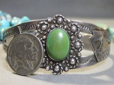 Fred Harvey Era NAVAJO Naturl CERRILLOS TURQUOISE Sterling Silver SNAKE Bracelet - Additional view 3