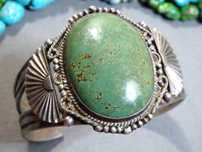 60g Fred Harvey Era NAVAJO Natural CERRILLOS TURQUOISE Coin Silver Cuff Bracelet - Additional view 1