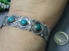 Fred Harvey Era NAVAJO Naturl BLUE GEM TURQUOISE Sterling Silver MANY MOONS CufF - Additional view 1