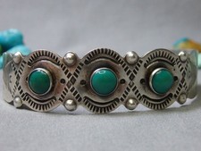 Fred Harvey Era NAVAJO Naturl BLUE GEM TURQUOISE Sterling Silver MANY MOONS CufF - Additional view 2