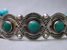 Fred Harvey Era NAVAJO Naturl BLUE GEM TURQUOISE Sterling Silver MANY MOONS CufF - Additional view 3