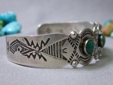 Fred Harvey Era NAVAJO Naturl BLUE GEM TURQUOISE Sterling Silver MANY MOONS CufF - Additional view 4