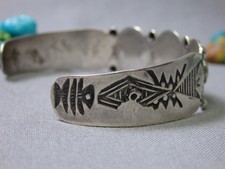 Fred Harvey Era NAVAJO Naturl BLUE GEM TURQUOISE Sterling Silver MANY MOONS CufF - Additional view 5