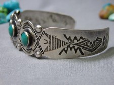 Fred Harvey Era NAVAJO Naturl BLUE GEM TURQUOISE Sterling Silver MANY MOONS CufF - Additional view 6