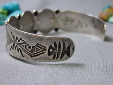 Fred Harvey Era NAVAJO Naturl BLUE GEM TURQUOISE Sterling Silver MANY MOONS CufF - Additional view 7