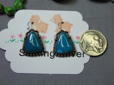 ANTIQUE Fred Harvey NAVAJO Blue Gem TURQUOISE Sterling Silver EARRINGS - Additional view 1
