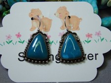 ANTIQUE Fred Harvey NAVAJO Blue Gem TURQUOISE Sterling Silver EARRINGS - Additional view 2
