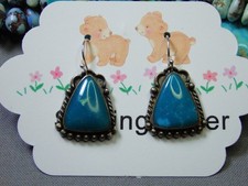 ANTIQUE Fred Harvey NAVAJO Blue Gem TURQUOISE Sterling Silver EARRINGS - Additional view 4