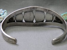 Fred Harvey Era NAVAJO Natural KINGMAN TURQUOISE Coin SILVER 30g Cuff Bracelet - Additional view 9