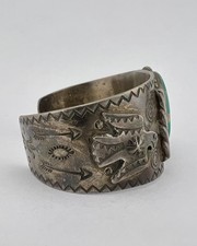 Vtg Fred Harvey Navajo Sterling Cerrillos Turquoise Thunderbird Cuff Bracelet - Additional view 3