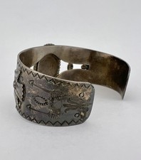 Vtg Fred Harvey Navajo Sterling Cerrillos Turquoise Thunderbird Cuff Bracelet - Additional view 6