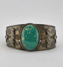 Vtg Fred Harvey Navajo Sterling Cerrillos Turquoise Thunderbird Cuff Bracelet