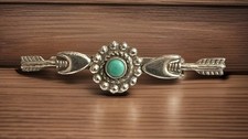 RARE VTG FRED HARVEY ERA STERLING SILVER TURQUOISE ARROWS 2.25” BROOCH NICE!