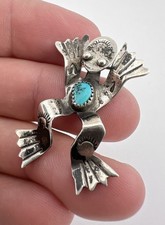 Vintage Fred Harvey Era Navajo Sterling Silver Turquoise Stamped Frog Pin Brooch - Additional view 1