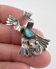 Vintage Fred Harvey Era Navajo Sterling Silver Turquoise Stamped Frog Pin Brooch - Additional view 2