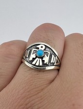 Vtg Fred Harvey Era Sterling Silver Natural Blue Turquoise Thunderbird Ring - Additional view 1