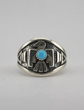 Vtg Fred Harvey Era Sterling Silver Natural Blue Turquoise Thunderbird Ring - Additional view 2