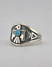 Vtg Fred Harvey Era Sterling Silver Natural Blue Turquoise Thunderbird Ring - Additional view 4
