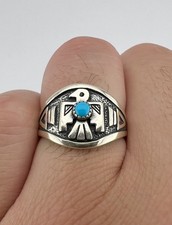 Vtg Fred Harvey Era Sterling Silver Natural Blue Turquoise Thunderbird Ring