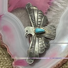 Early Native American Sterling Fred Harvey Turquoise Thunderbird Pin Brooch 2” - Additional view 3