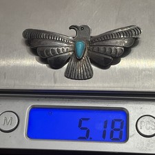 Early Native American Sterling Fred Harvey Turquoise Thunderbird Pin Brooch 2” - Additional view 10