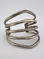 BIG Vtg Fred Harvey Navajo Sterling Stamped Carinated 5 Row Wide Cuff Bracelet - Additional view 1