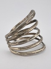 BIG Vtg Fred Harvey Navajo Sterling Stamped Carinated 5 Row Wide Cuff Bracelet - Additional view 3