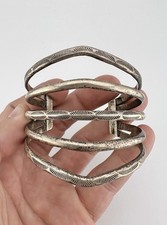 BIG Vtg Fred Harvey Navajo Sterling Stamped Carinated 5 Row Wide Cuff Bracelet - Additional view 6