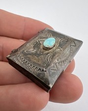 EARLY FRED HARVEY ERA NAVAJO TURQUOISE STERLING SILVER STAMPED PILL BOX - Additional view 2