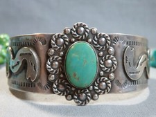 Fred Harvey Era NATIVE AMERICAN Natural TURQUOISE Sterling Silver SNAKE Bracelet - Additional view 2