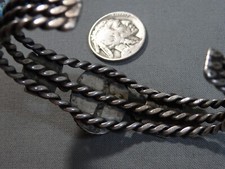 ANTIQUE Harvey Era NAVAJO Hachita TURQUOISE Coin Silver THUNDERBIRD 32g Bracelet - Additional view 11