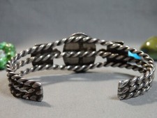 ANTIQUE Harvey Era NAVAJO Hachita TURQUOISE Coin Silver THUNDERBIRD 32g Bracelet - Additional view 9