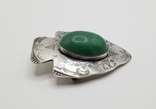 Vtg Native American Fred Harvey Era Sterling Silver Green Turquoise Pin Brooch - Additional view 1