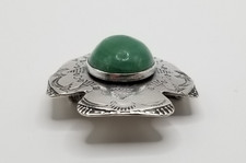 Vtg Native American Fred Harvey Era Sterling Silver Green Turquoise Pin Brooch - Additional view 2